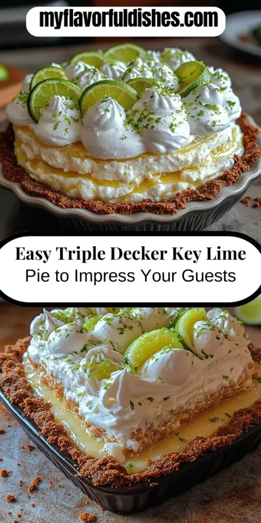 Elevate your dessert game with this stunning Triple Decker Key Lime Pie recipe! Combining tangy key lime filling, rich white chocolate mousse, and a chocolate-hinted graham cracker crust, this multi-layered pie is both a visual delight and a flavor explosion. Perfect for any special occasion or simple indulgence, each slice showcases harmonious textures and bright citrus notes. Follow our step-by-step guide to create a showstopper that will impress your guests and bring joy to your table.
