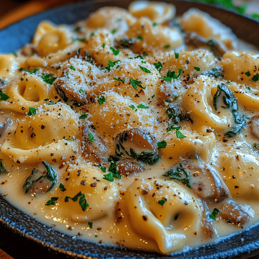In the comforting world of pasta, few dishes can rival the richness and warmth of a creamy tortellini dish. This <strong>Creamy Spinach and Mushroom Tortellini</strong> recipe is a culinary gem that brings together the delightful flavors of cheese-filled tortellini, sautéed mushrooms, and fresh spinach enveloped in a luscious cream sauce. Whether you’re preparing a quick weeknight dinner or looking to impress guests at a special occasion, this dish is both simple to prepare and incredibly satisfying. With its combination of creamy textures and vibrant flavors, it promises to be a meal that warms not just the stomach, but the heart.” /></p>
</p>
<h3>Crafting the Cream Sauce</h3>
</p>
<p>To create the perfect creamy spinach and mushroom sauce for your tortellini, achieving the right balance between cream and cheese is crucial. This combination not only provides a rich texture but also infuses the dish with layers of savory flavor.</p>
</p>
<h4>Balancing Cream and Cheese for Ideal Consistency</h4>
</p>
<p>Start by selecting high-quality heavy cream and freshly grated cheese, such as Parmesan or a blend of Italian cheeses. The cream serves as the base of your sauce, providing a luscious mouthfeel, while the cheese adds depth and flavor. A good ratio to aim for is approximately one cup of cream to half a cup of cheese. This balance will ensure that your sauce is neither too thick nor too runny, allowing it to cling perfectly to the tortellini.</p>
</p>
<h4>Importance of Gradual Addition for Smooth Sauce</h4>
</p>
<p>When preparing your cream sauce, the key is to add the ingredients gradually. Begin by heating your butter in a pan over medium heat, then introduce the heavy cream slowly while continuously whisking. This gradual incorporation not only helps to prevent the cream from curdling but also allows the flavors to meld beautifully. Once the cream is warmed through, slowly add the grated cheese, stirring constantly until it melts and forms a smooth sauce. This technique is critical for achieving that velvety consistency that makes your dish irresistible.</p>
</p>
<h3>Seasoning for Flavor Enhancement</h3>
</p>
<p>Seasoning is paramount in elevating the flavors of your creamy spinach and mushroom tortellini. The right herbs and spices can enhance the natural taste of the ingredients and create a harmonious blend.</p>
</p>
<h4>Understanding Flavor Profiles</h4>
</p>
<p>When seasoning your sauce, consider the flavor profiles of each ingredient. Fresh spinach offers a mild earthiness, while mushrooms provide a savory umami kick. To complement these flavors, use seasonings like garlic, onion powder, salt, and fresh black pepper. If you’re looking for additional depth, a pinch of nutmeg can add warmth without overpowering the dish.</p>
</p>
<h4>Adjusting Seasoning for Personal Preference</h4>
</p>
<p>Taste your sauce as you go, adjusting the seasoning to fit your palate. Some may prefer a bolder flavor, while others might enjoy a more subtle approach. Don’t hesitate to experiment with additional herbs such as thyme, basil, or even a hint of red pepper flakes for a touch of heat. This adaptability makes the dish versatile and can cater to various tastes.</p>
</p>
<h3>Integrating Tortellini with the Sauce</h3>
</p>
<p>Once your creamy sauce is ready, it’s time to integrate the tortellini. The goal is to ensure that each piece is coated in the luscious sauce, enhancing every bite with flavor.</p>
</p>
<h4>Techniques for Gentle Folding</h4>
</p>
<p>After cooking your tortellini according to package instructions, reserve a small amount of the pasta cooking water (about half a cup) and drain the rest. Add the tortellini directly into the pan with the cream sauce while the heat is still on low. To avoid damaging the delicate pasta, use a gentle folding technique. This involves carefully lifting the tortellini from the bottom of the pan and turning it over, allowing the sauce to envelop each piece without breaking them apart.</p>
</p>
<h4>Ensuring Even Coating for Flavor Distribution</h4>
</p>
<p>If the sauce seems too thick, gradually add the reserved pasta water until it reaches your desired consistency. This not only helps in coating the tortellini evenly but also helps the sauce adhere better. Stir until every piece of tortellini is generously coated in the creamy sauce, and let it simmer together for a minute to allow the flavors to meld.</p>
</p>
<h3>Serving Suggestions</h3>
</p>
<p>Presentation is key when it comes to serving your creamy spinach and mushroom tortellini. A beautifully plated dish elevates the dining experience and makes it feel special.</p>
</p>
<h4>Presentation Ideas for a Beautiful Dish</h4>
</p>
<p>Start by plating the tortellini in shallow bowls or on a large platter. For an eye-catching presentation, use a pair of tongs to twirl the tortellini into a nest shape, showcasing the sauce and the vibrant colors of the spinach and mushrooms.</p>
</p>
<h4>Garnishing Techniques with Fresh Parsley</h4>
</p>
<p>To finish, add a sprinkle of freshly chopped parsley on top for a pop of color and a hint of freshness. This not only enhances the visual appeal but also adds a layer of flavor. Consider also drizzling a little extra virgin olive oil over the top for a glossy finish.</p>
</p>
<h4>Adding Extra Parmesan: When and How</h4>
</p>
<p>Don’t forget to pass around extra grated Parmesan for guests to top their servings. This allows each person to adjust their flavor intensity according to their tastes and adds a delightful salty finish.</p>
</p>
<h3>Pairing Suggestions</h3>
</p>
<p>To complement your creamy spinach and mushroom tortellini, consider side dishes and beverages that enhance the meal.</p>
</p>
<h4>Complementary Side Dishes</h4>
</p>
<p>A simple side salad with mixed greens, lemon vinaigrette, and cherry tomatoes pairs beautifully, providing a refreshing contrast to the richness of the tortellini. Alternatively, garlic bread or bruschetta can serve as a satisfying accompaniment, perfect for soaking up any leftover sauce.</p>
</p>
<h4>Beverage Pairing Options</h4>
</p>
<p>For beverage pairings, a light white wine such as Pinot Grigio or a crisp Sauvignon Blanc would enhance the meal without overpowering it. If you prefer non-alcoholic options, a sparkling water with a splash of lemon or a herb-infused iced tea can provide a refreshing complement to the dish.</p>
</p>
<h3>Nutritional Analysis</h3>
</p>
<p>Understanding the nutritional value of your creamy spinach and mushroom tortellini can help you appreciate its health benefits while enjoying a comforting meal.</p>
</p>
<h4>Caloric Breakdown</h4>
</p>
<p>The caloric content of your dish will vary based on the specific ingredients and portion sizes used. A typical serving of creamy tortellini can range from 400 to 600 calories, depending on the amount of cream and cheese. However, this dish also provides essential nutrients that make it a wholesome choice.</p>
</p>
<h4>Understanding the Nutritional Value of Each Ingredient</h4>
</p>
<p>Spinach is a powerhouse of vitamins A, C, and K, along with iron and fiber, making it a great addition to your diet. Mushrooms, particularly varieties like shiitake and cremini, are rich in antioxidants and provide a good source of B vitamins. Dairy products like cheese and cream contribute calcium and protein, essential for maintaining strong bones and muscle health.</p>
</p>
<h3>Health Benefits of Key Components</h3>
</p>
<p>– <strong>Spinach</strong>: Packed with vitamins and minerals, spinach supports immune function and promotes healthy skin. Its high iron content helps in maintaining energy levels.</p>
<p>– <strong>Mushrooms</strong>: Known for their immune-boosting properties, mushrooms also have anti-inflammatory benefits and are a source of selenium, which supports thyroid function.</p>
<p>– <strong>Dairy</strong>: The calcium and protein in cheese and cream not only support bone health but also contribute to muscle repair and growth.</p>
</p>
<h3>Conclusion</h3>
</p>
<p>In conclusion, this creamy spinach and mushroom tortellini recipe is a delightful blend of flavors and textures that can easily become a staple in your culinary repertoire. With its straightforward preparation and wholesome ingredients, it offers a quick yet satisfying meal option for any occasion. Enjoy the comforting embrace of this dish, knowing that each bite is not only delicious but also nourishing for your body. Embrace the joy of cooking and savor the flavors that this creamy tortellini brings to your table. Whether it’s a weeknight dinner or a special gathering, this dish is sure to impress and satisfy, making it a must-try in your kitchen.</p>
</div>