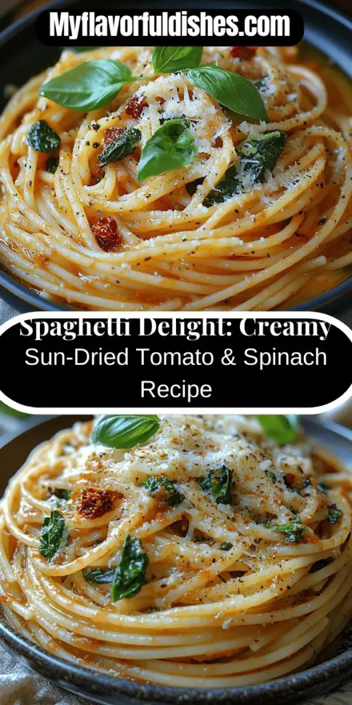 Discover the culinary charm of Spaghetti & Spinach Delight with Sun-Dried Tomato Cream Sauce! This delicious recipe pairs perfectly cooked spaghetti with fresh spinach and a creamy sun-dried tomato sauce, creating an indulgent yet nutritious meal. Learn the secrets of combining fresh ingredients to enhance flavor and texture. Ideal for cozy family dinners or entertaining friends, this dish is sure to impress with its vibrant colors and rich taste. Enjoy a comforting experience that’s both satisfying and nourishing!