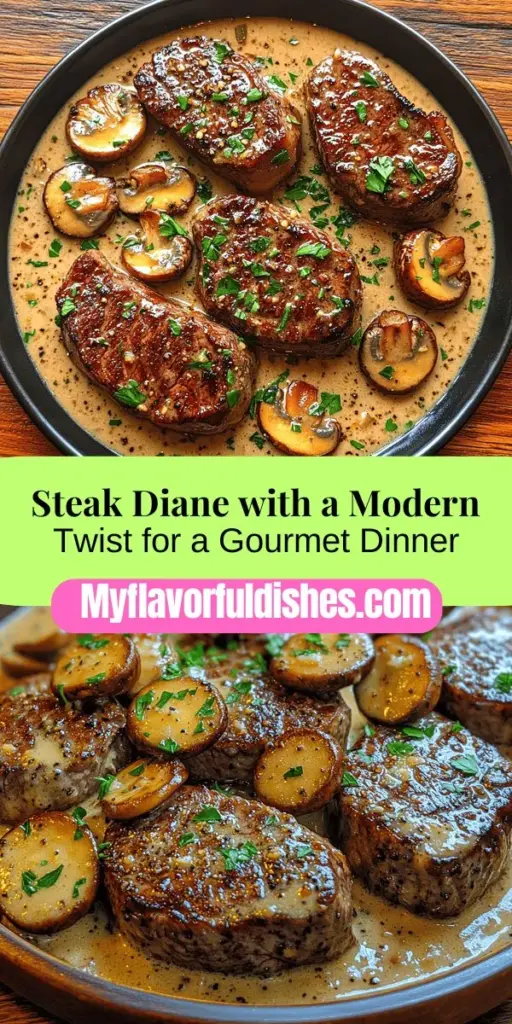 Discover a modern twist on a classic favorite with our Classic Steak Diane with a Twist recipe. This delightful version combines tender sirloin steak with a rich, creamy sauce featuring earthy cremini mushrooms, aromatic herbs, and a hint of sweetness. Whether you're hosting a dinner party or indulging in a gourmet meal at home, this recipe delivers a memorable dining experience. Pair it with creamy mashed potatoes and roasted vegetables for a complete meal that impresses. Get ready to elevate your culinary skills and enjoy a deliciously indulgent dinner!