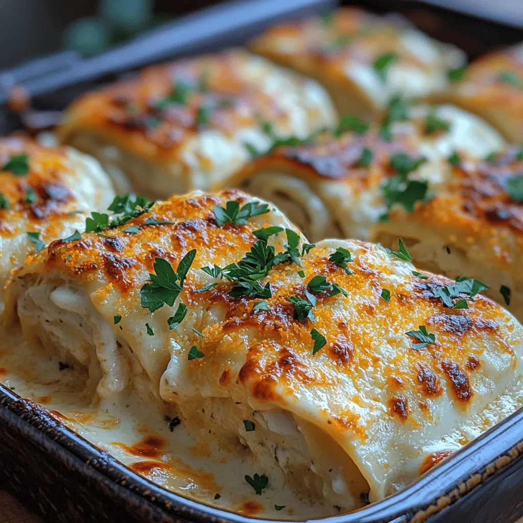 Imagine a plate filled with tender lasagna rolls, each one stuffed with creamy ricotta, succulent chicken, and topped with a velvety Alfredo sauce. The combination of cheesy goodness and savory chicken makes every bite utterly irresistible. These rollups are an excellent way to impress guests, while also being simple enough for a weeknight meal. Their versatility allows you to use leftover chicken or even vegetables, making them a practical option for those looking to minimize food waste.