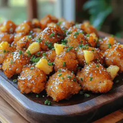 The inspiration for Pineapple Popcorn Chicken Bites draws from the classic American favorite—popcorn chicken. This dish has been a staple in many households and restaurants, celebrated for its bite-sized pieces of fried chicken that are perfect for dipping or snacking. However, the addition of a luscious pineapple glaze transforms this simple dish into something extraordinary. The juxtaposition of crispy chicken and a vibrant, fruity glaze elevates the flavor profile, making it suitable as both an appetizer and a main course.
