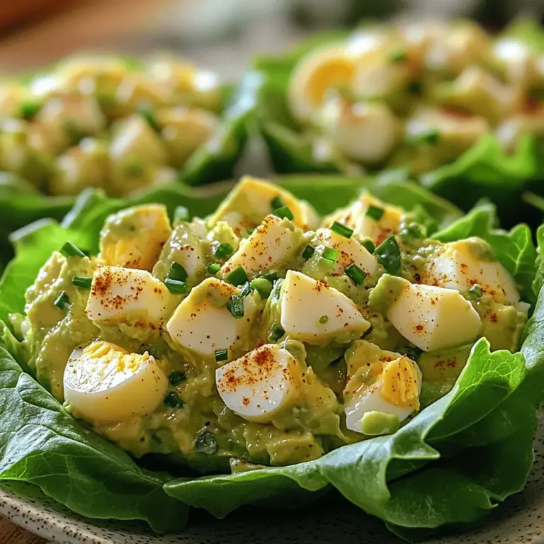 Avocado Egg Salad Lettuce Cups are ideal for those who want to enjoy a nutritious meal without spending hours in the kitchen. They combine creamy avocado and protein-rich eggs, creating a satisfying salad that can be served in crisp lettuce leaves. This dish caters to various dietary preferences, making it a go-to option for health enthusiasts and anyone seeking a delicious, guilt-free meal. With a preparation time of just 15 minutes, these lettuce cups can easily be whipped up for a quick meal or served as an elegant appetizer at gatherings.