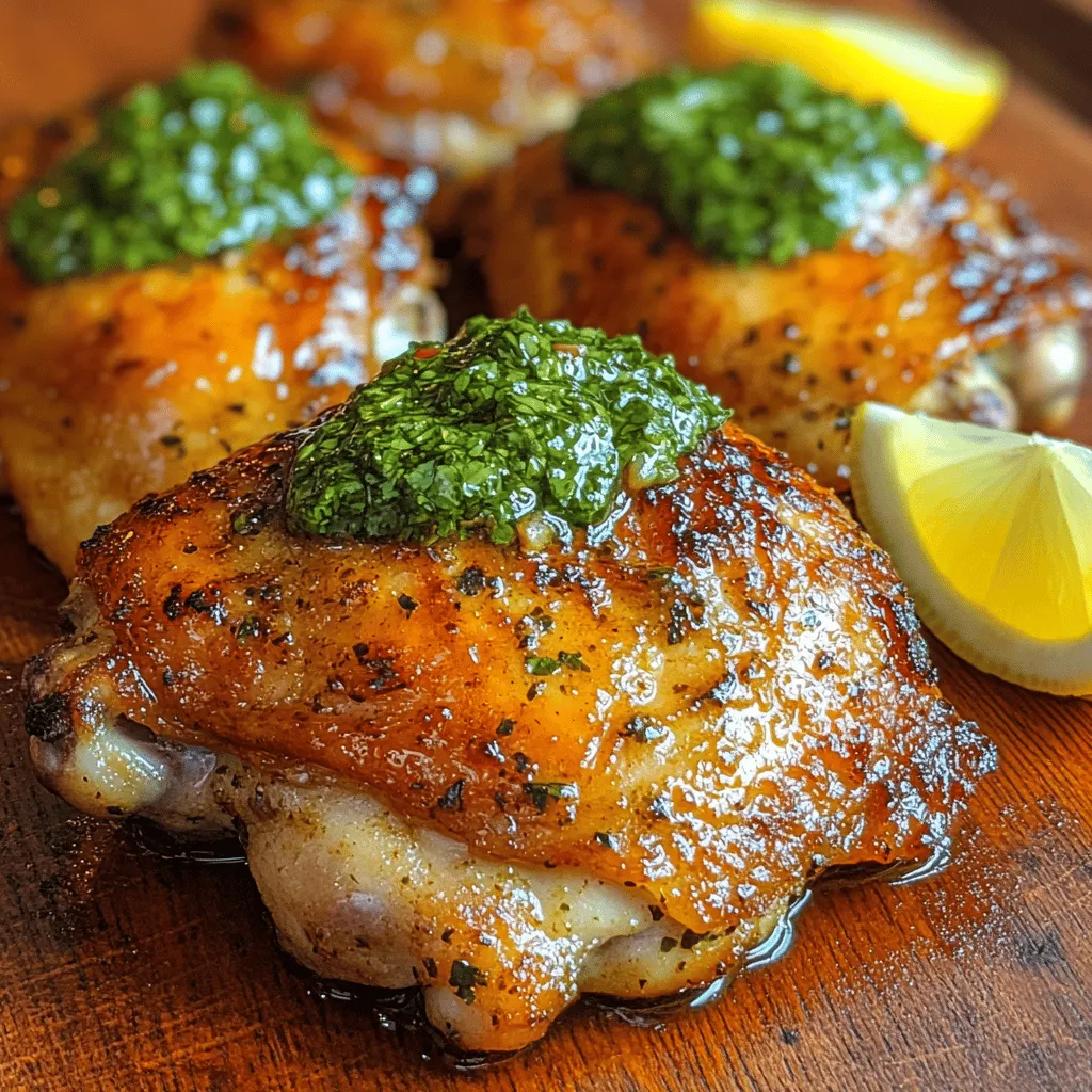 Chimichurri Chicken Thighs is a delightful dish that brings together the robust flavors of Argentine cuisine with the juicy tenderness of chicken. This dish is not just a meal; it’s an experience that transports you to the vibrant streets of Buenos Aires, where chimichurri sauce reigns supreme. Originating from Argentina, chimichurri is a fresh, herbaceous sauce that perfectly complements grilled meats, making it a staple in Argentine barbecues, or "asados." When paired with succulent chicken thighs, the combination creates a mouthwatering entrée that is both hearty and refreshing.
