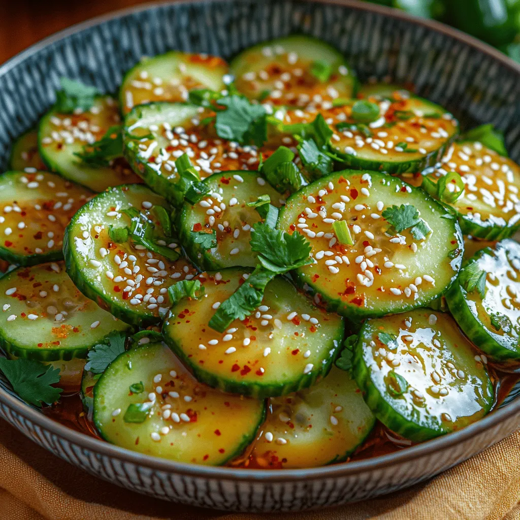 Asian cuisine is celebrated for its vibrant flavors and refreshing dishes that awaken the palate. From the spicy heat of Szechuan peppers to the delicate sweetness of Thai coconut milk, the diversity of ingredients creates a culinary tapestry that is both complex and inviting. Among these delightful offerings, the <strong>Crispy Crunchy Asian Cucumber Salad</strong> stands out as a perfect side dish or appetizer, embodying the essence of freshness and balance that characterizes much of Asian cooking.” /></p>
</p>
<p>The preparation of the Crispy Crunchy Asian Cucumber Salad is designed to enhance the salad’s texture, ensuring every bite is a delightful experience. The crunch factor is paramount; it not only creates an appealing mouthfeel but also makes the salad visually enticing. By using fresh ingredients and employing specific preparation techniques, this salad transforms into a refreshing dish that stands out at any gathering.</p>
</p>
<h3>The Crunch Factor: How the Preparation Enhances the Salad’s Texture</h3>
</p>
<p>The key to achieving the perfect crunch in your Asian cucumber salad lies in the way you prepare the cucumbers. Start by using fresh, firm cucumbers, ideally English cucumbers or Persian cucumbers, which have thinner skins and fewer seeds, resulting in a crisper texture. To further enhance the crunch factor, consider the following tips:</p>
</p>
<p>1. <strong>Salting the Cucumbers</strong>: After slicing the cucumbers, sprinkle them with salt and let them sit for about 10-15 minutes. This process helps draw out excess moisture, preventing the salad from becoming soggy. It also intensifies the cucumber’s natural flavor.</p>
</p>
<p>2. <strong>Quick Pickling</strong>: For an additional layer of texture and flavor, you can quick-pickle the cucumbers. Combine rice vinegar, sugar, and a pinch of salt, and let the cucumbers marinate for 30 minutes. This not only enhances their crunch but also adds a tangy zest that complements the other ingredients.</p>
</p>
<p>3. <strong>Using a Mandoline</strong>: If you want uniform slices for an appealing presentation, a mandoline slicer can be used to create thin, even pieces that provide a satisfying crunch.</p>
</p>
<p>4. <strong>Adding Texture with Other Ingredients</strong>: Incorporate sliced radishes, crunchy bell peppers, or even toasted nuts to introduce a variety of textures. Each bite will be a delightful mix of crunchiness, making the salad more enjoyable.</p>
</p>
<h3>The Role of Garnishes in Flavor and Visual Appeal</h3>
</p>
<p>Garnishes serve a dual purpose—they enhance the flavor profile of the salad while contributing to its visual appeal. Consider adding a sprinkle of sesame seeds, which not only add a nutty flavor but also a delightful crunch. Toasting the sesame seeds beforehand amplifies their flavor, making them an excellent garnish choice.</p>
</p>
<p>Another great option is to use finely chopped scallions or cilantro. These herbs not only add freshness but also a pop of color that makes the salad visually stunning. For a touch of heat, thinly sliced chili peppers can be scattered on top. The vibrant colors and textures created by these garnishes make the salad look as good as it tastes.</p>
</p>
<h3>Serving Suggestions</h3>
</p>
<p>The versatility of the Crispy Crunchy Asian Cucumber Salad makes it an ideal dish for various occasions:</p>
</p>
<p>– <strong>As a Refreshing Side Dish for Summer Barbecues</strong>: The light and refreshing nature of this salad makes it a perfect accompaniment to grilled meats and heavier BBQ fare. Its crispness provides a wonderful contrast to smoky flavors, making it a crowd-pleaser.</p>
</p>
<p>– <strong>A Light Appetizer for Asian-Themed Dinner Parties</strong>: Serve this salad as a starter at your next Asian-themed dinner party. Its bright flavors and appealing presentation will set the tone for an enjoyable meal.</p>
</p>
<p>– <strong>Pairing Ideas with Main Courses</strong>: This salad pairs beautifully with a variety of proteins, including grilled chicken, shrimp, or even tofu for a vegetarian option. It can also complement rice dishes such as fried rice or jasmine rice, providing a refreshing counterbalance to the hearty main courses.</p>
</p>
<h3>Nutritional Benefits</h3>
</p>
<p>The Crispy Crunchy Asian Cucumber Salad is not only delicious but also packed with health benefits, making it a smart choice for anyone looking to eat healthier.</p>
</p>
<p>– <strong>Low-Calorie Nature of Cucumbers</strong>: Cucumbers are primarily composed of water, making them low in calories while providing hydration. This makes them an excellent choice for weight management.</p>
</p>
<p>– <strong>Hydration Properties</strong>: The high water content in cucumbers (about 95%) can help keep you hydrated, especially during hot summer months. Staying hydrated is crucial for overall health, and this salad can contribute to your daily intake.</p>
</p>
<p>– <strong>Antioxidant Properties of Sesame Seeds and Ginger</strong>: Sesame seeds are rich in antioxidants and healthy fats, which can support heart health. Ginger, known for its anti-inflammatory properties, adds not only flavor but also health benefits. Incorporating these ingredients makes the salad not just a treat for your taste buds but also a boost for your wellness.</p>
</p>
<p>– <strong>Balanced Seasoning Approach</strong>: The salad’s dressing can be adjusted for sodium-conscious diets. Using low-sodium soy sauce or tamari will ensure that those monitoring their sodium intake can still enjoy the flavors without compromising their health goals.</p>
</p>
<h3>Variations and Customizations</h3>
</p>
<p>One of the best aspects of the Crispy Crunchy Asian Cucumber Salad is its adaptability. Here are some suggestions for customizing the recipe to suit your preferences:</p>
</p>
<p>– <strong>Adding Proteins</strong>: For a heartier version, consider adding grilled chicken, shrimp, or even cubed tofu. These additions can turn the salad into a more filling meal while still keeping it light and refreshing.</p>
</p>
<p>– <strong>Incorporating Other Vegetables</strong>: You can enhance the nutritional profile and visual appeal by adding other colorful vegetables. Shredded carrots, sliced bell peppers, or snap peas can provide additional crunch and vibrant colors, making the dish even more enticing.</p>
</p>
<p>– <strong>Adjusting Spice Levels</strong>: If you enjoy a bit of heat, feel free to add sliced jalapeños or a dash of chili oil to the dressing. Conversely, for those who prefer milder flavors, you can omit the spicy elements and focus on the salad’s crispness and freshness.</p>
</p>
<h3>Cultural Significance</h3>
</p>
<p>Salads play a significant role in various Asian cuisines, often serving as refreshing sides that balance richer main dishes. Fresh salads, like this cucumber salad, highlight the importance of using vibrant, high-quality ingredients that reflect the season.</p>
</p>
<p>In many Asian cultures, salads are not just a side dish; they are a way to showcase the harmony of flavors and textures. The Crispy Crunchy Asian Cucumber Salad embodies this philosophy, marrying the crunch of fresh vegetables with the umami of soy sauce and the zest of ginger. It represents a fusion of flavors and techniques, making it a perfect dish for both traditional gatherings and modern culinary explorations.</p>
</p>
<h3>Conclusion</h3>
</p>
<p>The Crispy Crunchy Asian Cucumber Salad is not just a dish; it is a celebration of flavor, health, and versatility. Its refreshing crunch, vibrant colors, and delightful garnishes make it a standout option for any meal or occasion. As you enjoy the balance of flavors found in this salad, take a moment to appreciate the vibrant ingredients that come together to create something truly special.</p>
</p>
<p>Embrace the opportunity to explore homemade meals that emphasize fresh produce and bold flavors. This salad invites you to experiment, customize, and most importantly, enjoy the process of cooking and sharing meals with loved ones. Whether you serve it at a summer barbecue, an elegant dinner party, or as a quick lunch, the Crispy Crunchy Asian Cucumber Salad is sure to impress and satisfy.</p>
</div>