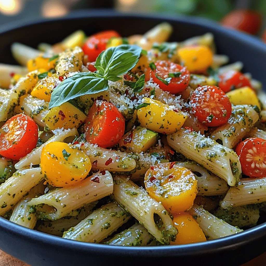 One of the key elements that sets this Vibrant Pesto Pasta apart is its reliance on fresh, seasonal ingredients. In the summer months, produce is at its peak, bursting with flavor, color, and nutrients. Using seasonal vegetables like zucchini, red bell pepper, and cherry tomatoes not only enhances the dish's taste but also supports local farmers and reduces your carbon footprint. These vegetables provide a medley of textures and vibrant hues, making your plate as appealing to the eyes as it is to the palate.