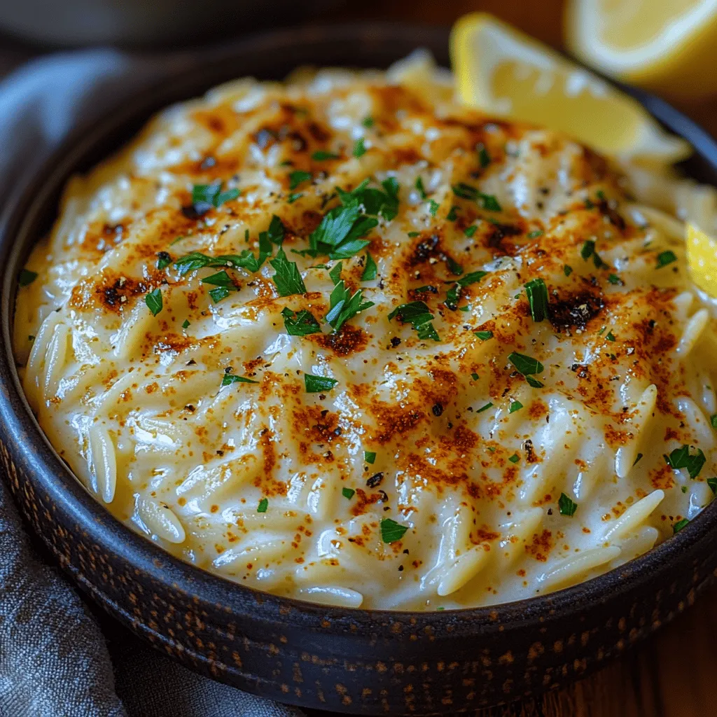 Creamy Garlic Parmesan Orzo is a delightful dish that marries the richness of creamy sauce with the comforting texture of orzo pasta. This versatile recipe is perfect for both busy weeknight dinners and special occasions, serving well as both a main course or an elegant side dish. With its simple ingredients and straightforward preparation, you can easily create a flavorful meal that is sure to impress family and friends alike.