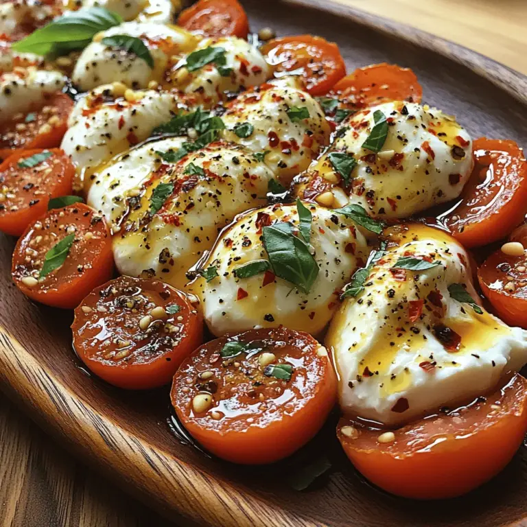 If you’re on the lookout for a dish that embodies the essence of summer while presenting a delightful symphony of flavors, the Vibrant Cherry Tomato Burrata Delight is your answer. This recipe is not just a meal; it’s an experience that encapsulates the beauty of fresh ingredients combined in a way that excites the palate. With its vibrant colors and rich textures, this dish serves as a stunning appetizer or a light meal that can effortlessly elevate any dining occasion.