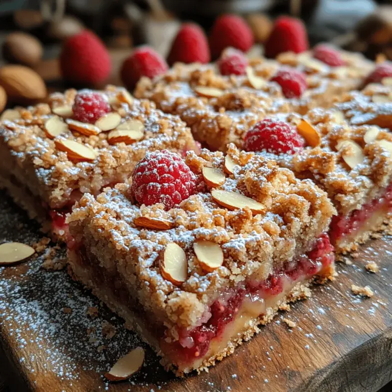 Raspberry Almond Crumble Bars are a delightful treat that perfectly balances sweet and tart flavors, making them an irresistible option for various occasions. Whether you’re hosting a gathering, looking for a midday snack, or simply craving a delicious dessert, these bars have you covered. Their vibrant raspberry filling combined with a buttery almond crumble creates a texture that is both satisfying and indulgent.